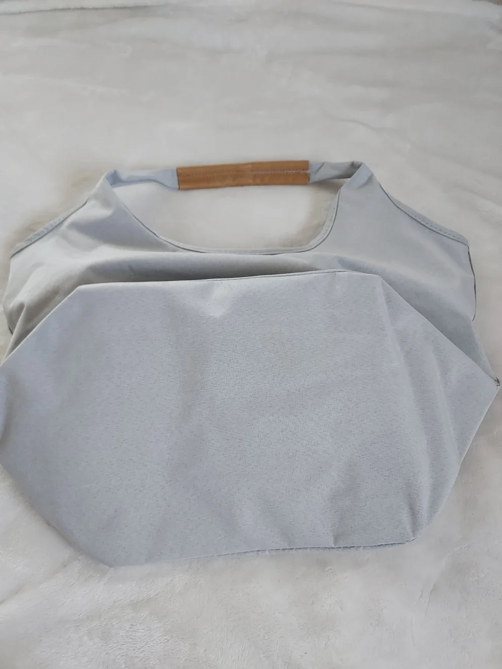 Light Gray Baby Tote Diaper Shoulder Bag with Tan Wrapped Handles